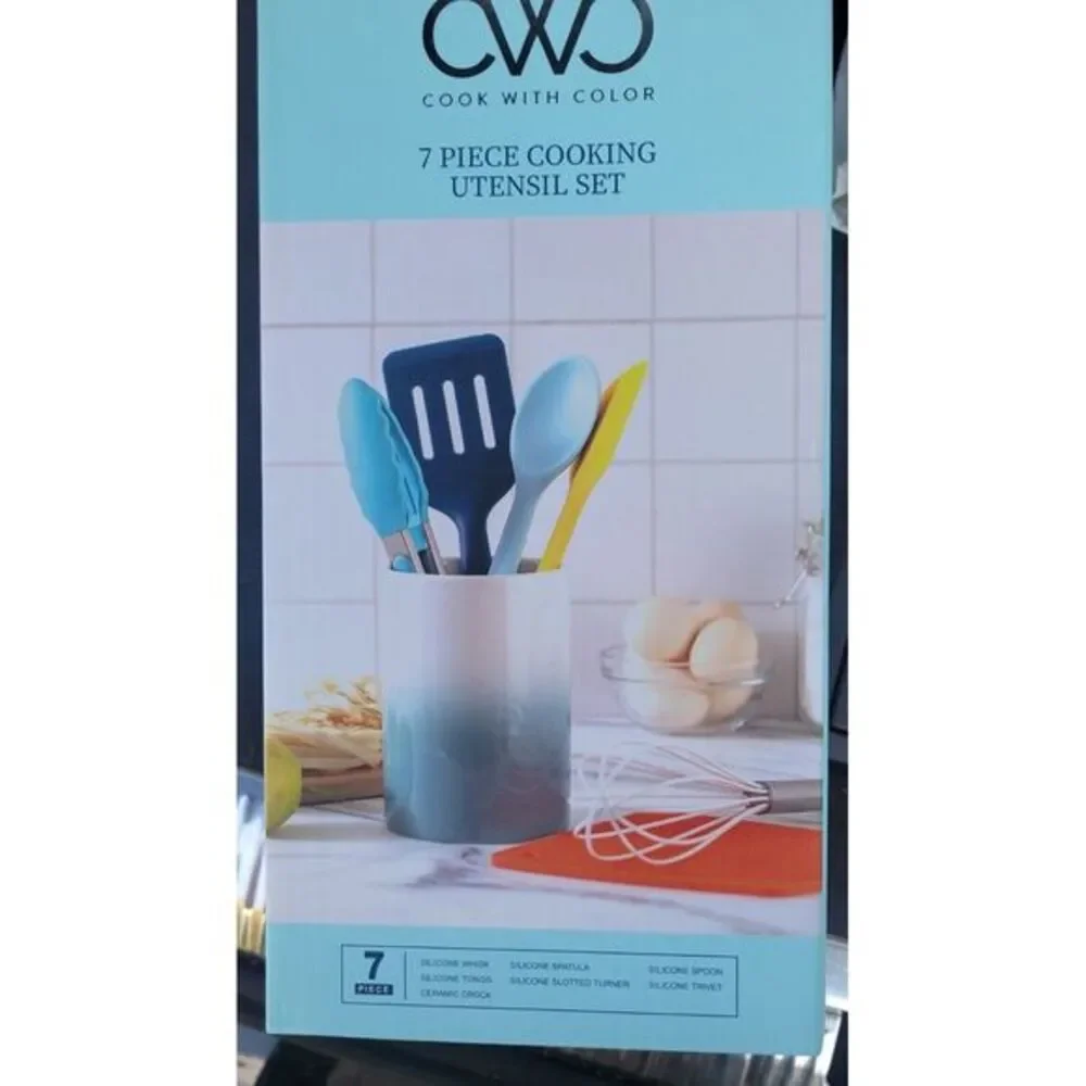 Kitchen &Dining Silicone Cooking Utensil Set With‎ Plastic Holder Temp Resistant